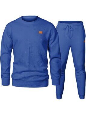 Men's 2 Piece Sets Dark Blue Sweatsuits Casual Long Sleeve Sweatpants Fall